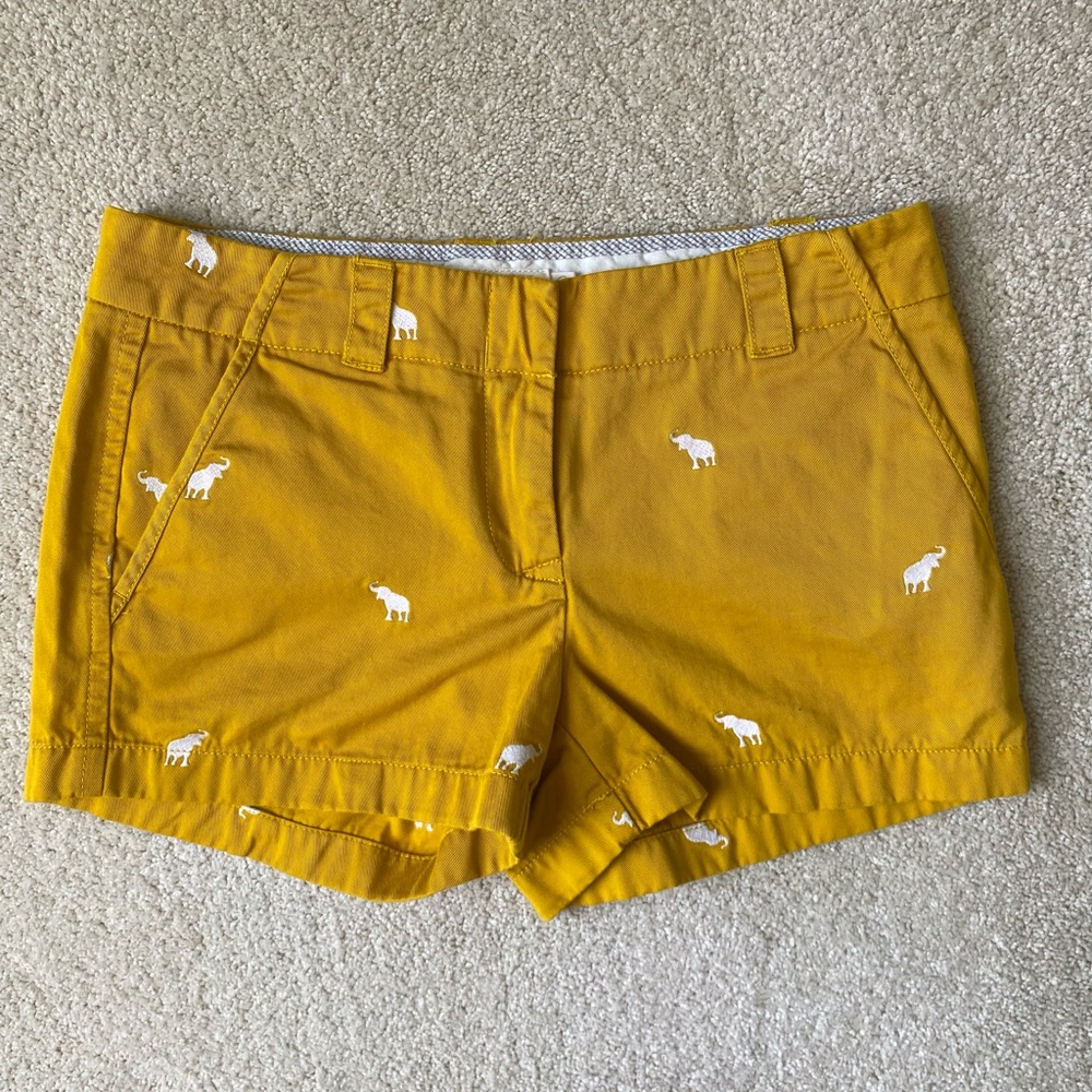 J. Crew Mustard Yellow Women's Shorts with Embroidered Elephants